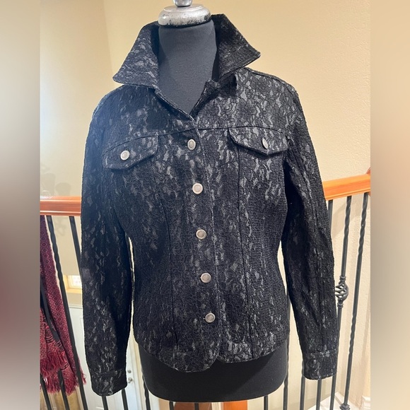 JENDO Jackets & Blazers - Jendo Black Lace DENIM BUTTON UP JACKET WOMEN SIZE 12